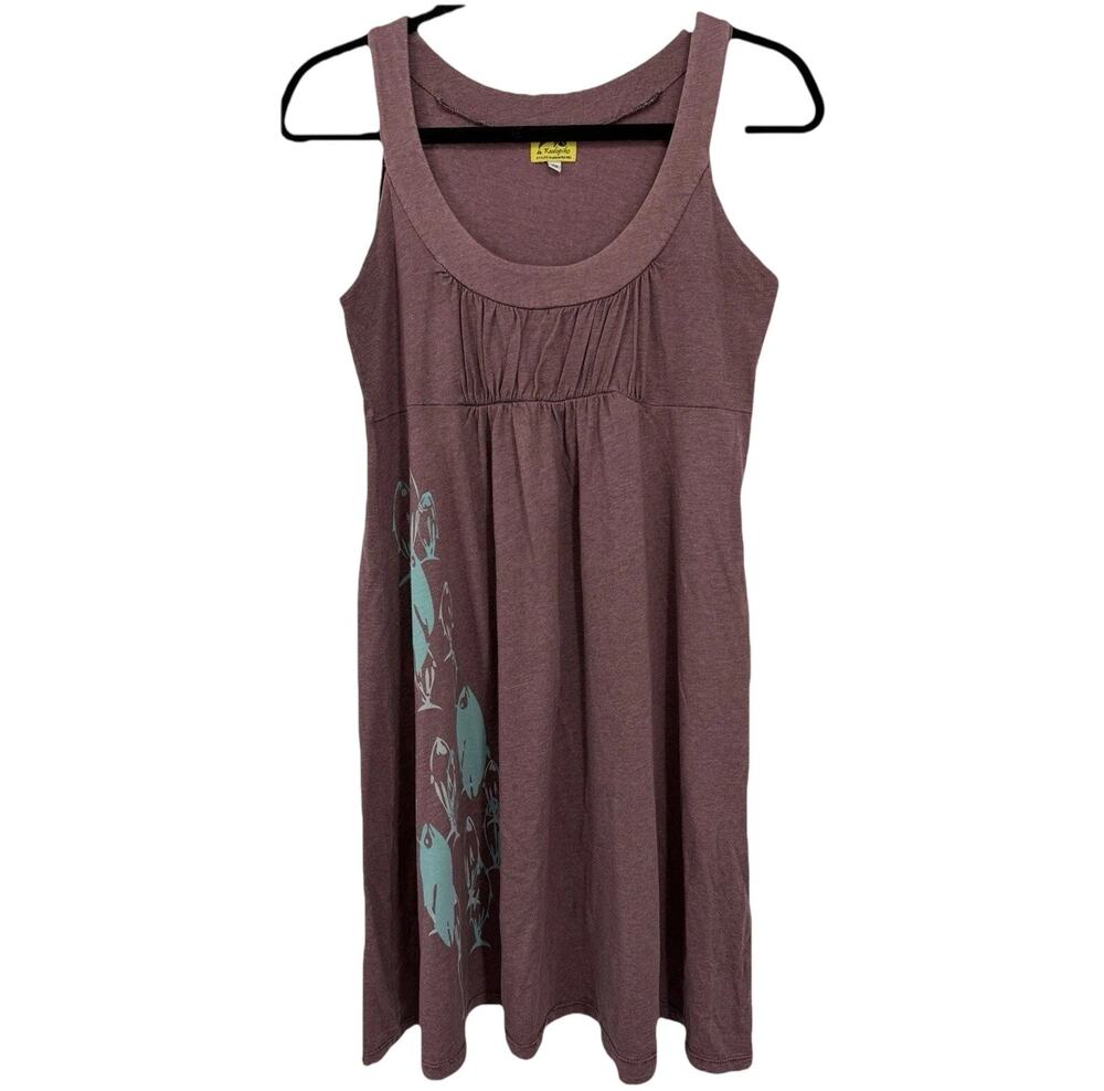 Kealopiko Hawaii Purple Sleeveless Dress Womens Small Blue Stamped Fish Cotton